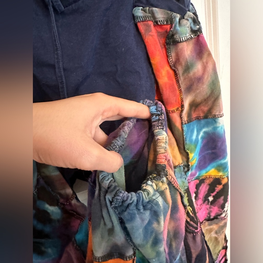 Tie Dye Patchwork Cotton Women Harem Pants in Navy - Picture 3 of 9